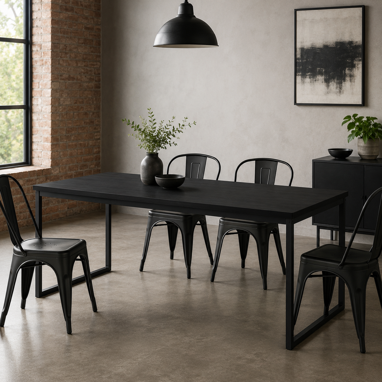 Esstisch Schwarz 160 cm mit Metallgestell-SelviaWood