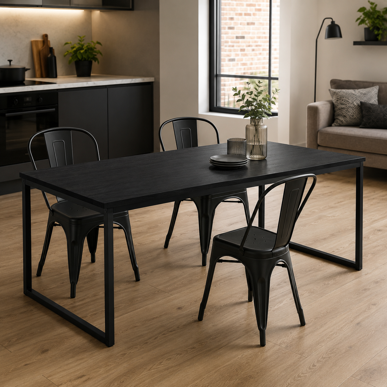 Esstisch Schwarz 160 cm mit Metallgestell-SelviaWood