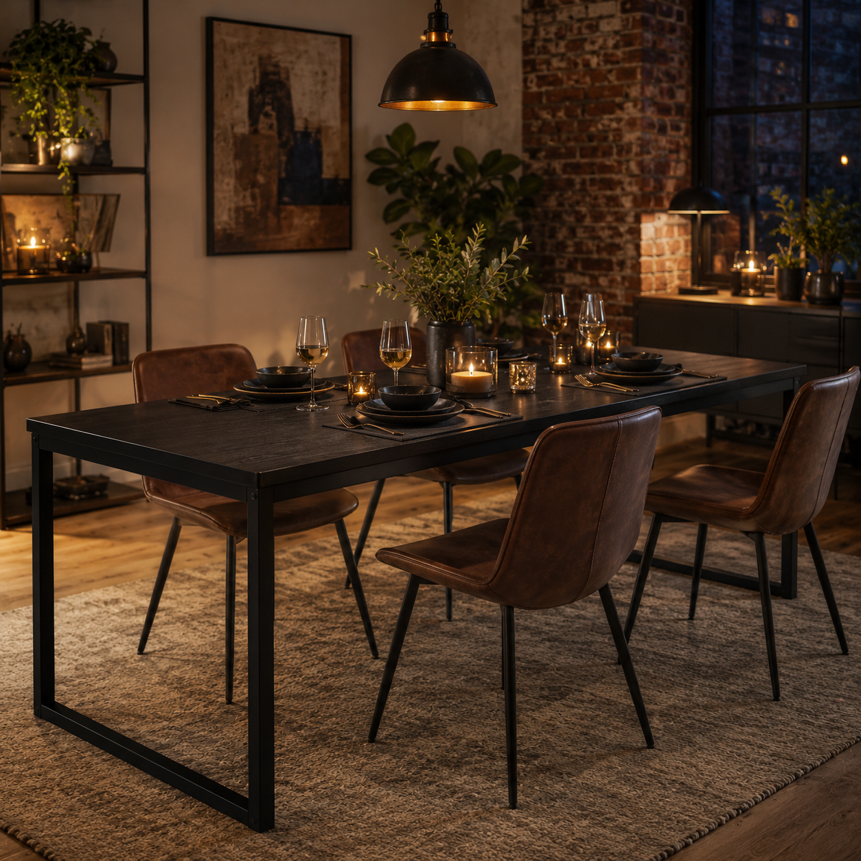 Esstisch Schwarz 160 cm mit Metallgestell-SelviaWood