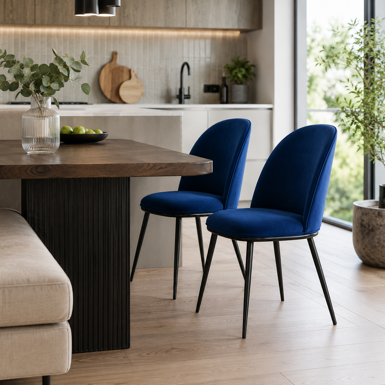 Esszimmerstuhl Samt 2er-Set 86 cm mit Metallbeinen-SelviaWood