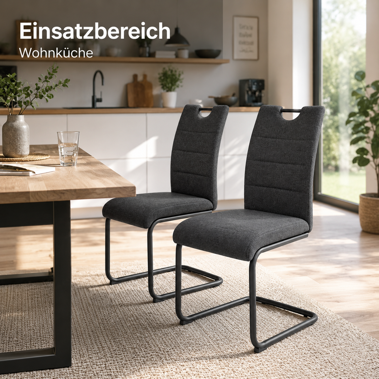 Freischwinger Stuhl Anthrazit 2er-Set