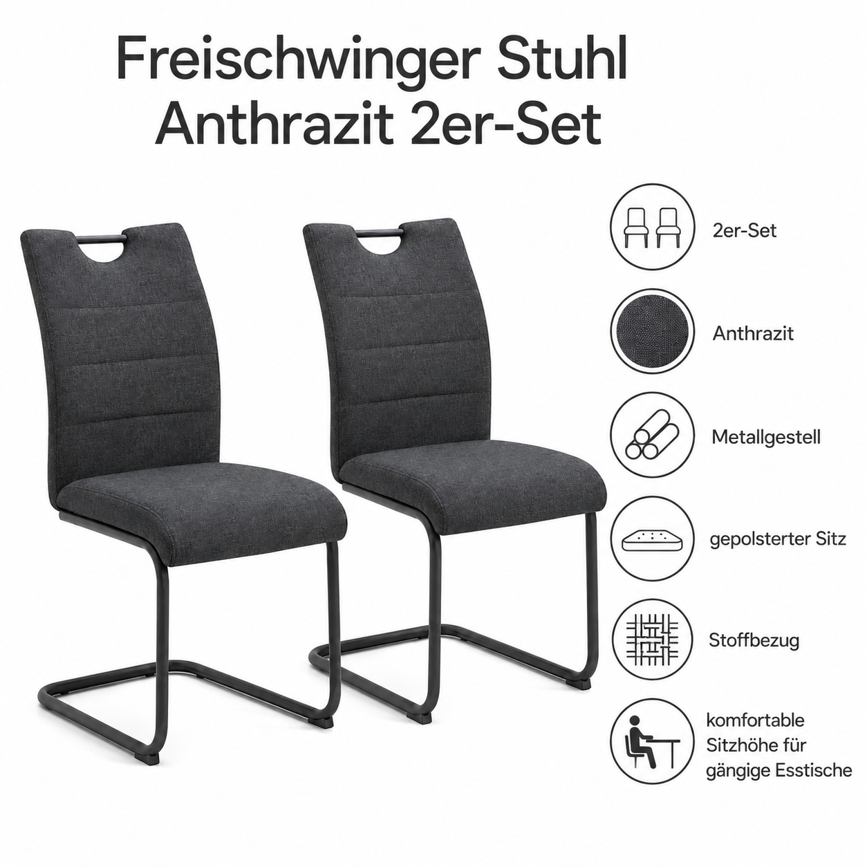 Freischwinger Stuhl Anthrazit 2er-Set
