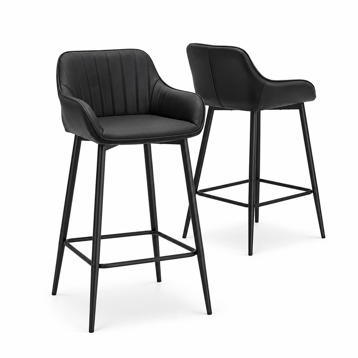 Barhocker Schwarz 2er-Set mit Fußstütze