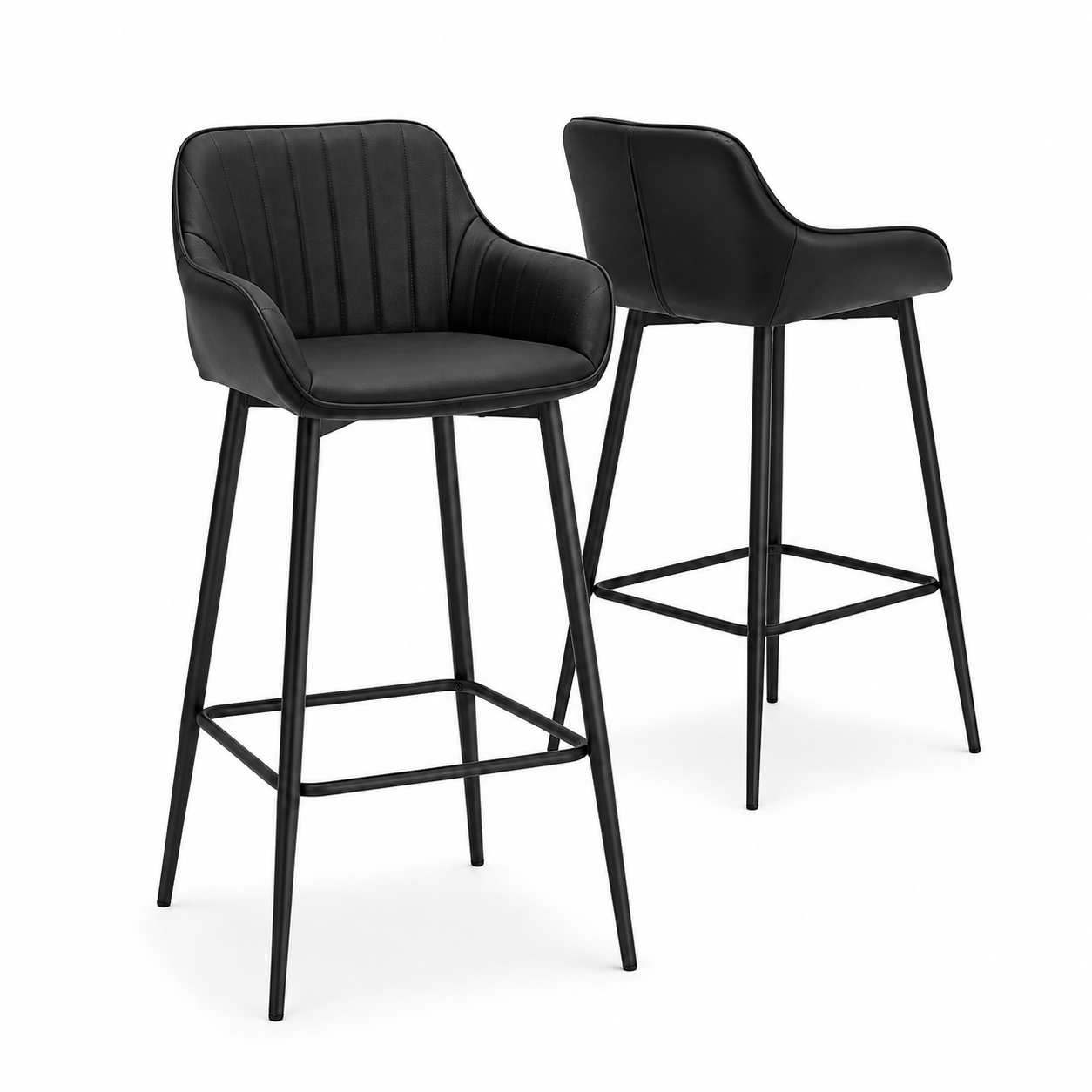 Barhocker Schwarz 2er-Set mit Fußstütze