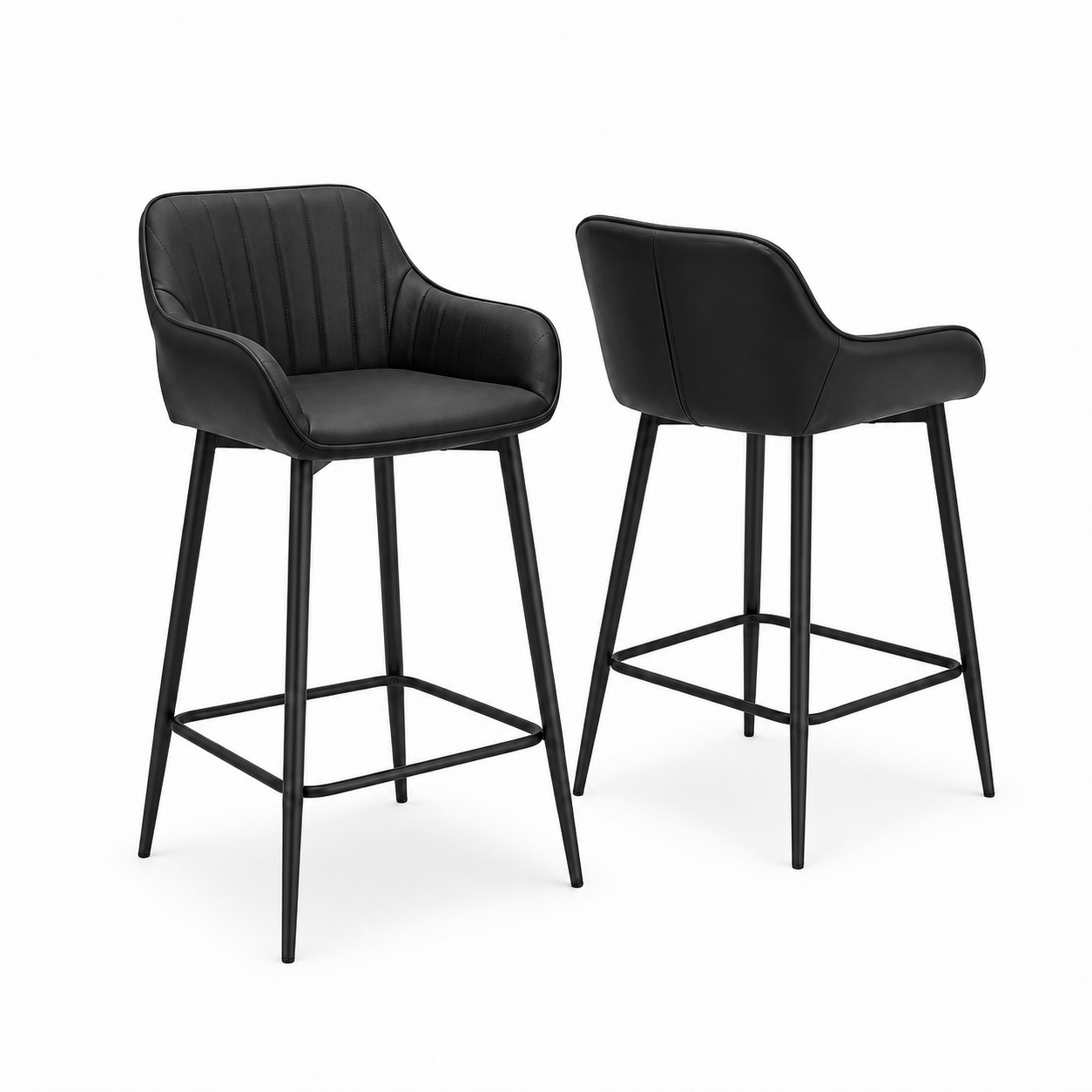Barhocker Schwarz 2er-Set mit Fußstütze