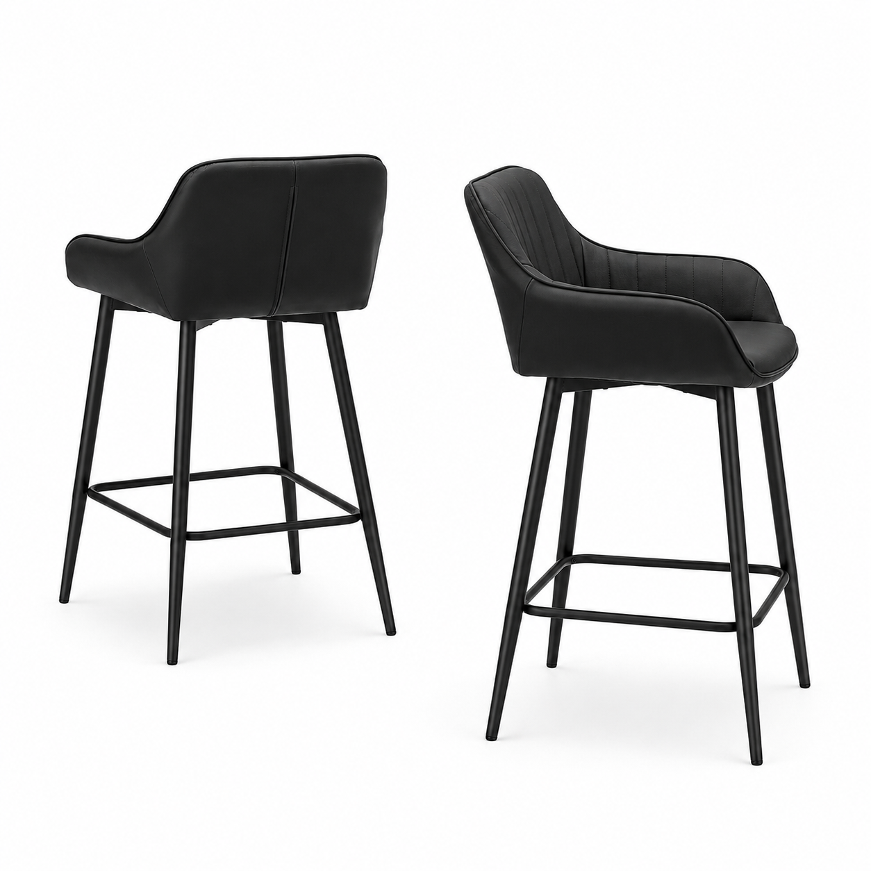 Barhocker Schwarz 2er-Set mit Fußstütze