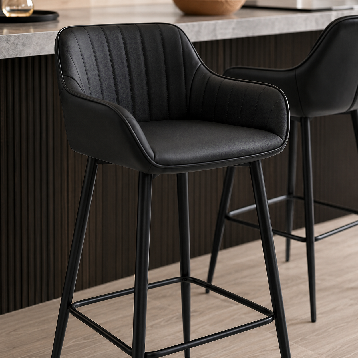 Barhocker Schwarz 2er-Set mit Fußstütze