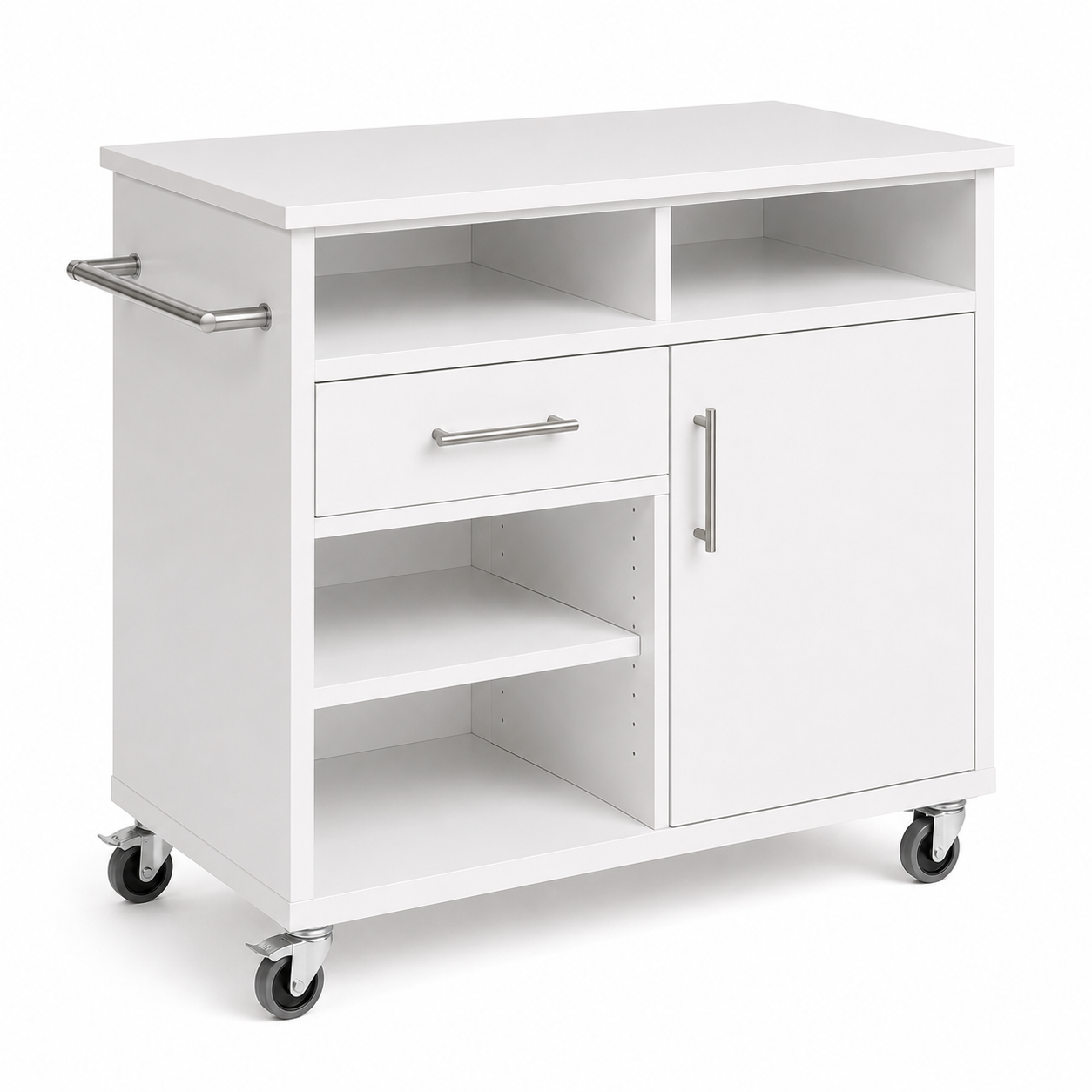 Küchenwagen 90 cm in Weiß mit Rollen-SelviaWood