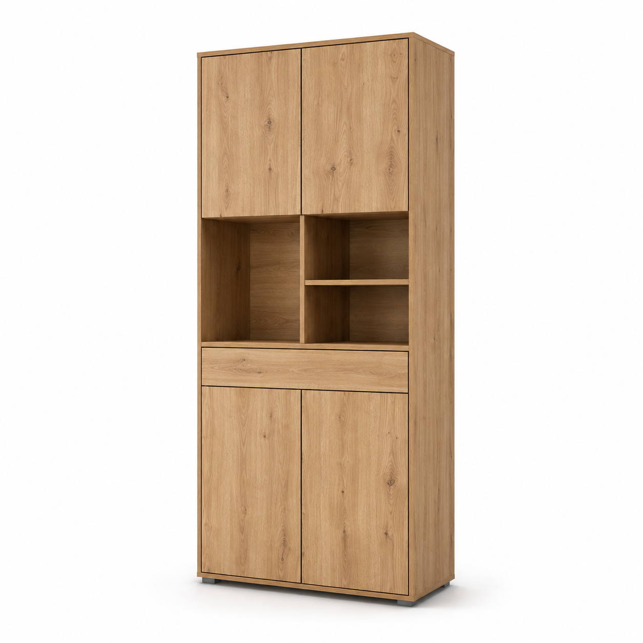 Highboard Eiche Optik mit Türen und offenen Fächern