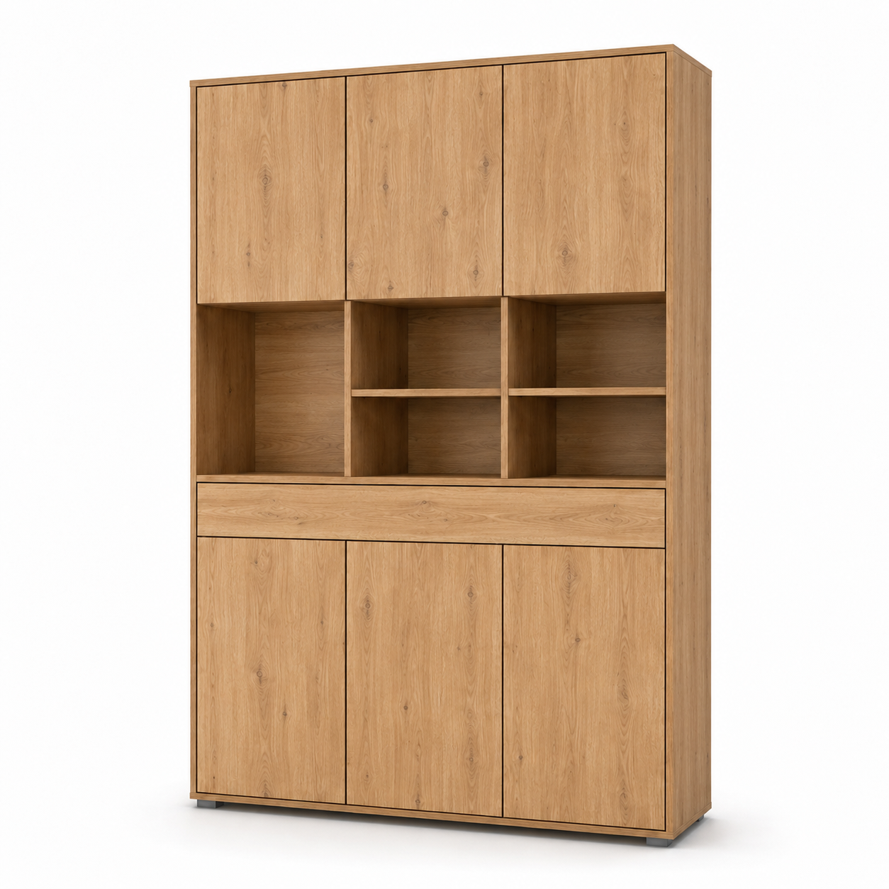 Highboard Eiche Optik mit Türen und offenen Fächern