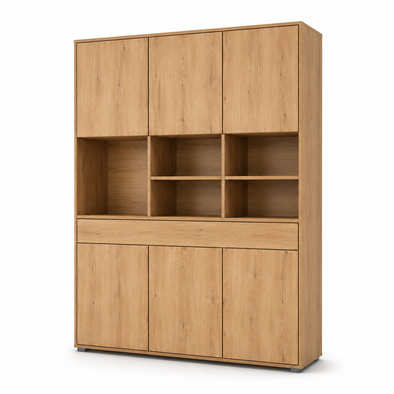 Highboard Eiche Optik mit Türen und offenen Fächern