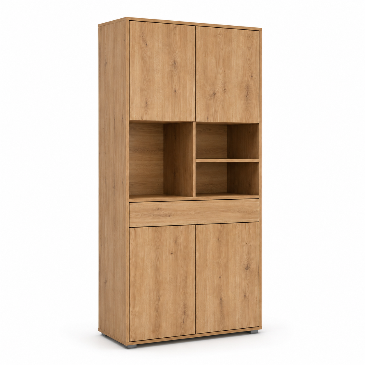 Highboard Eiche Optik mit Türen und offenen Fächern
