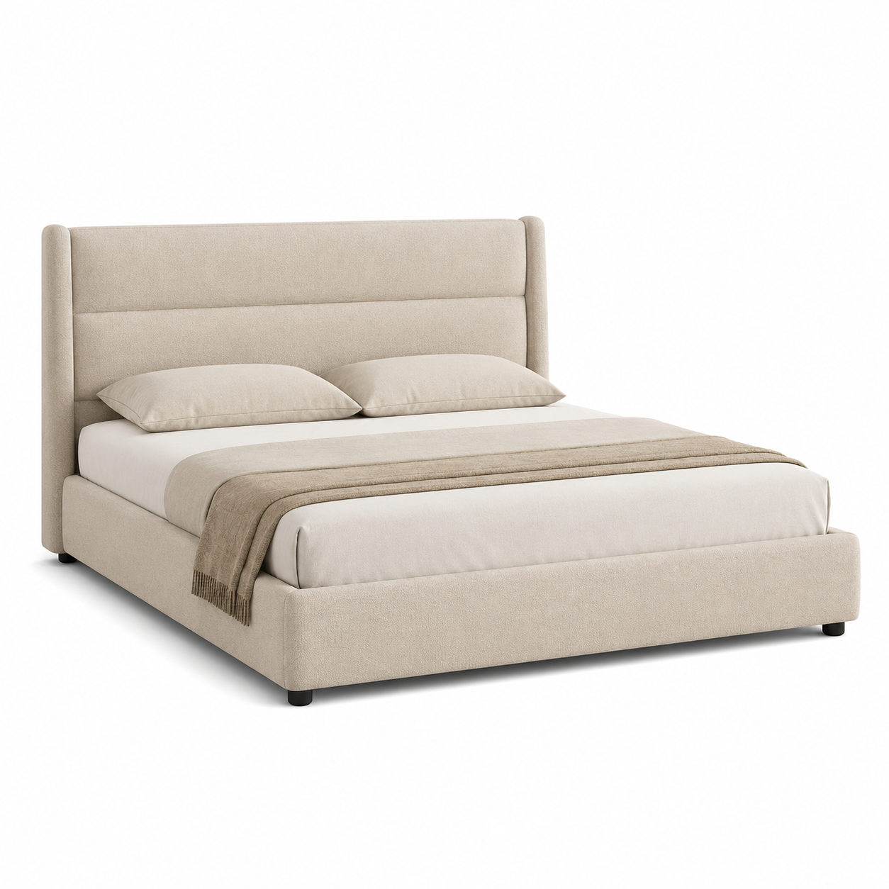 Polsterbett Beige mit hohem Kopfteil