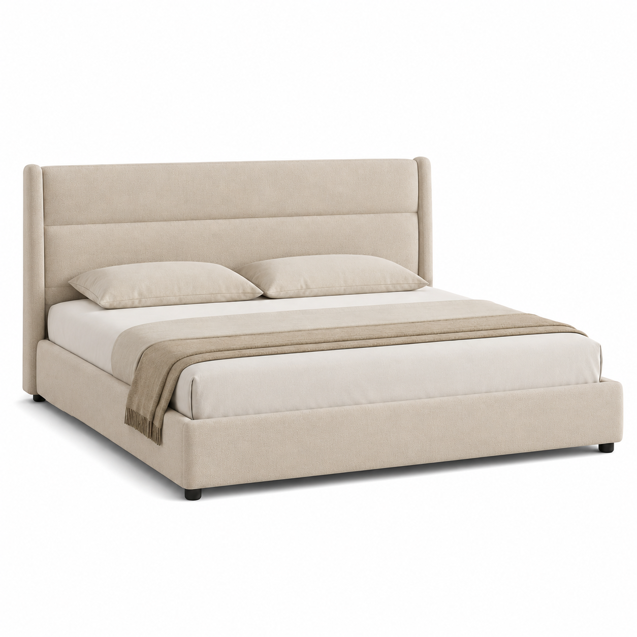 Polsterbett Beige mit hohem Kopfteil