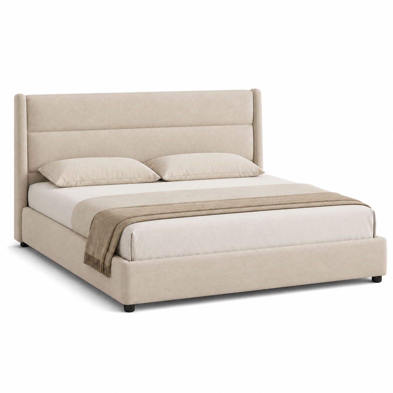 Polsterbett Beige mit hohem Kopfteil