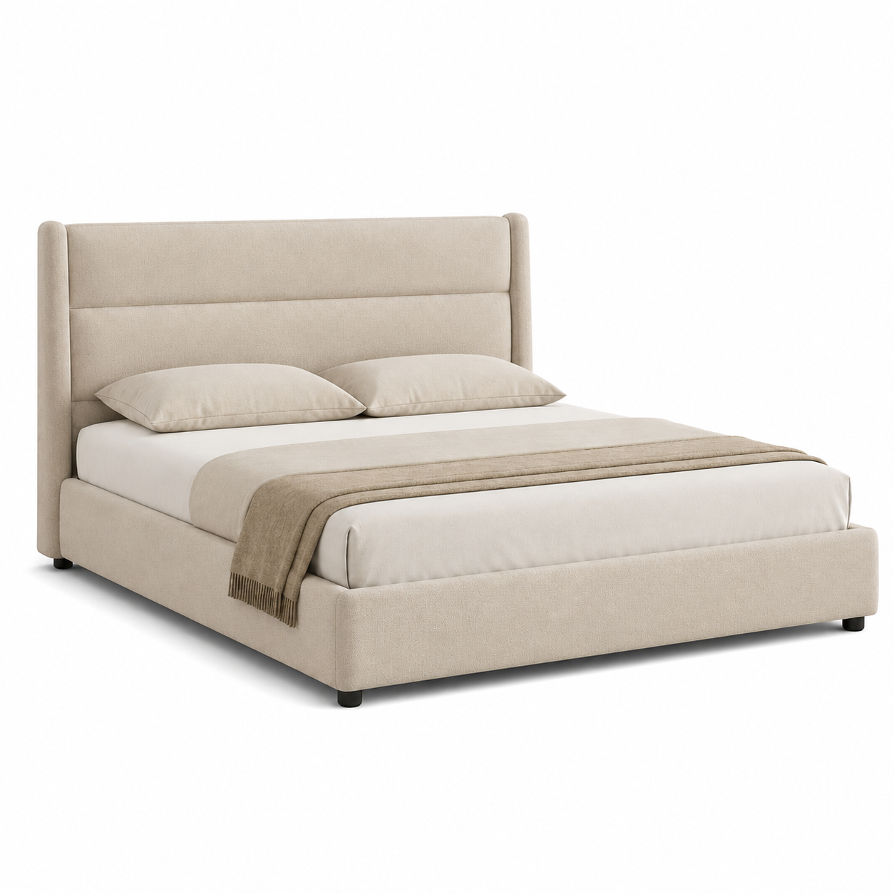 Polsterbett Beige mit hohem Kopfteil