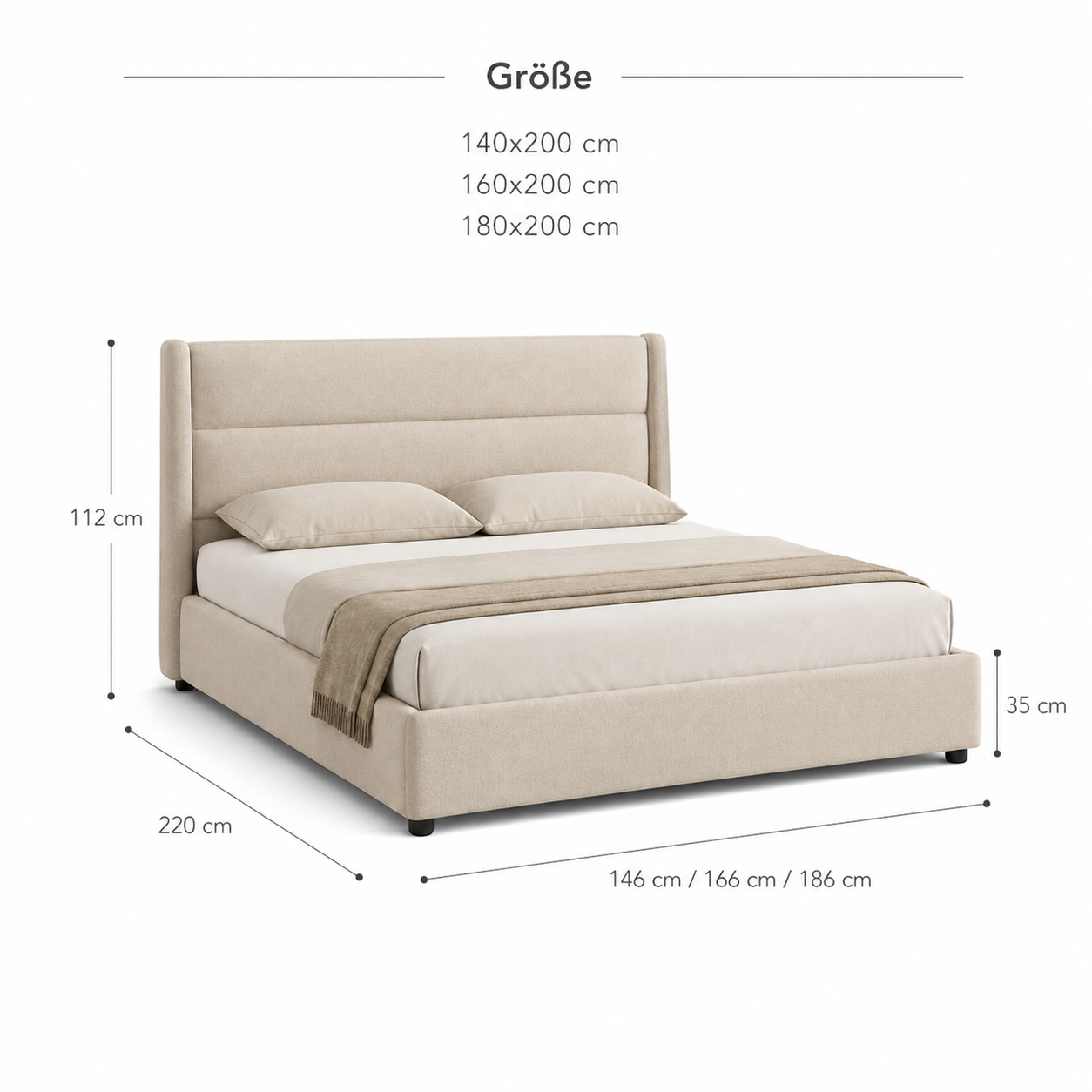 Polsterbett Beige mit hohem Kopfteil