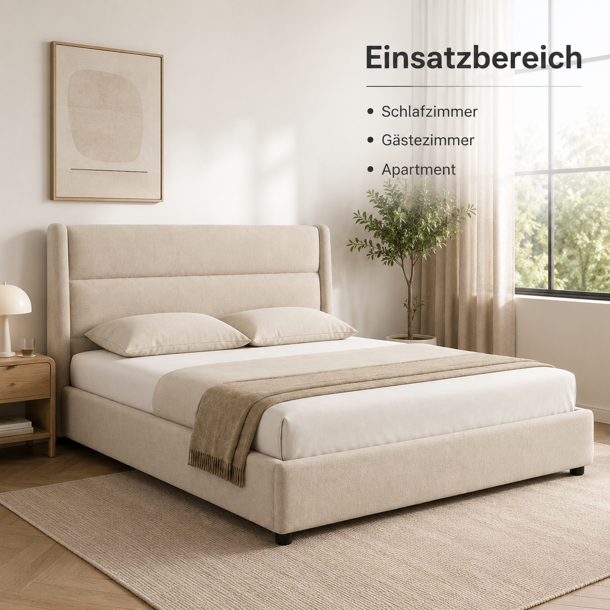 Polsterbett Beige mit hohem Kopfteil