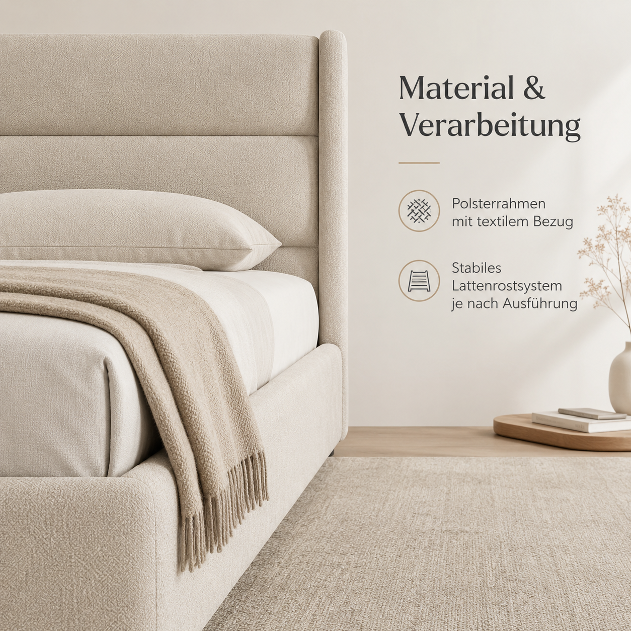 Polsterbett Beige mit hohem Kopfteil