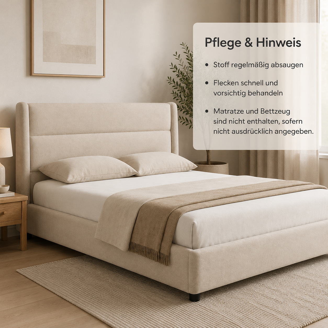 Polsterbett Beige mit hohem Kopfteil
