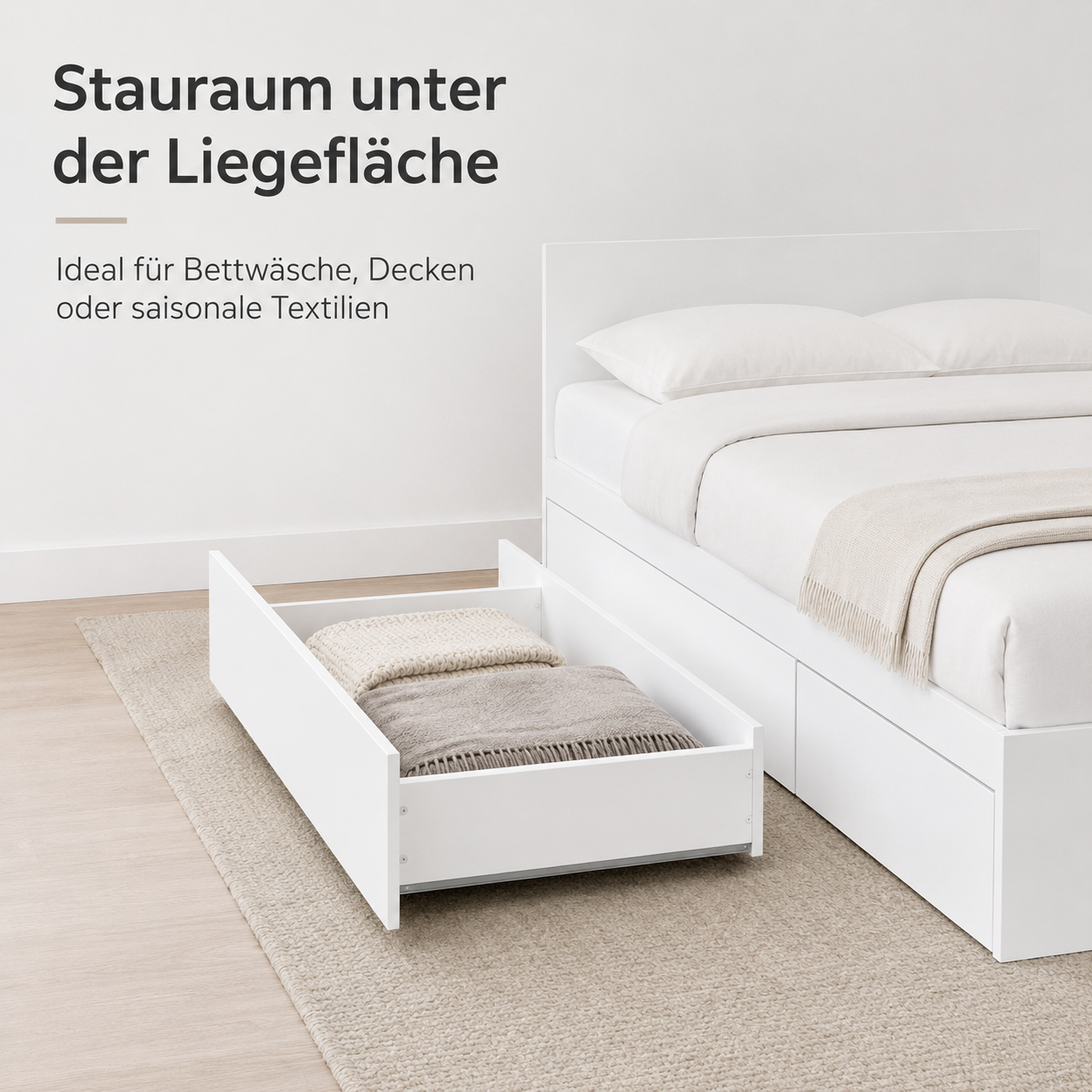 Bettgestell Weiß mit Stauraum und Schubladen-SelviaWood
