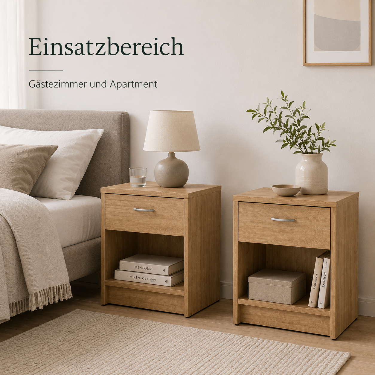 Nachttisch 2er-Set 50 cm mit Schublade