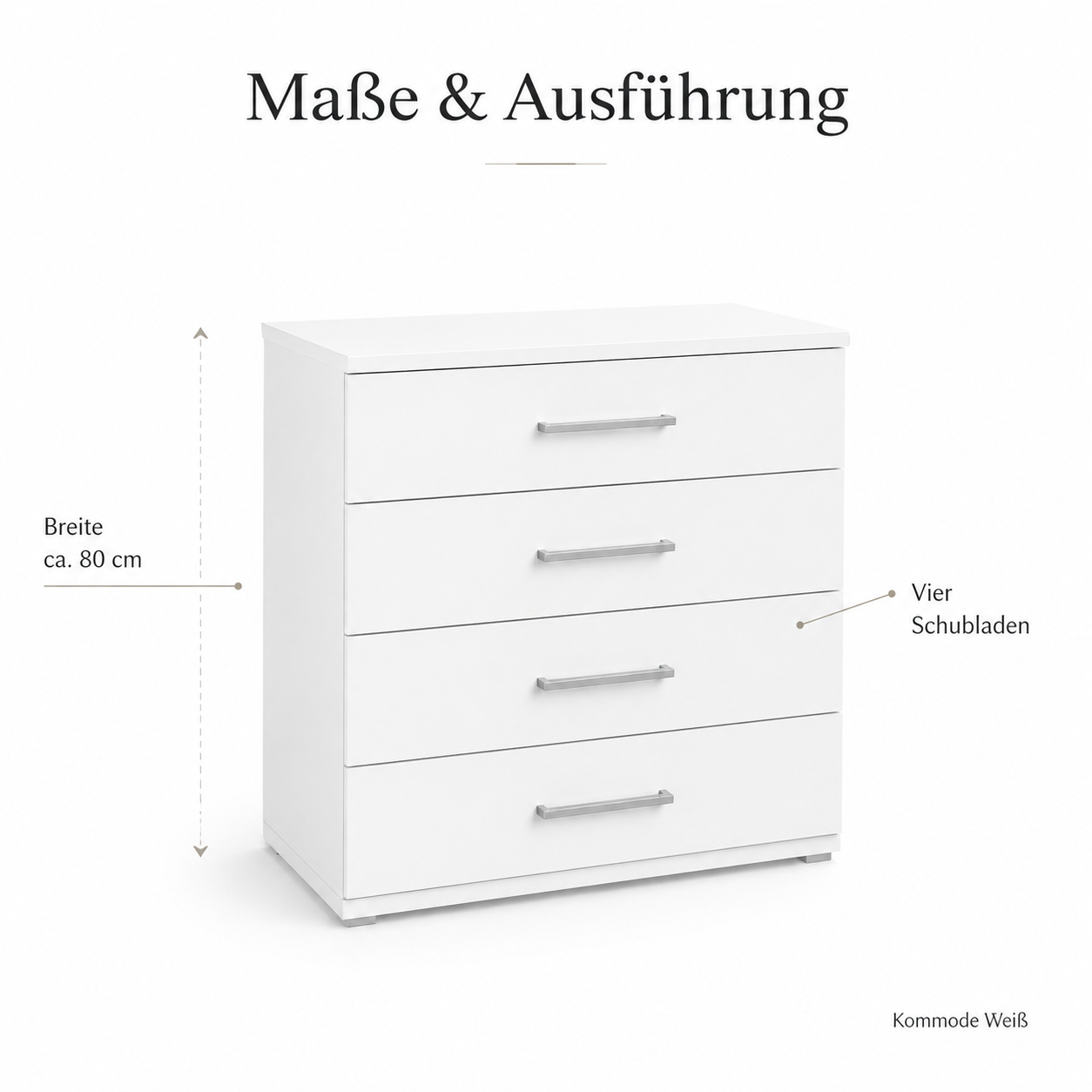 Kommode Weiß 80 cm mit vier Schubladen
