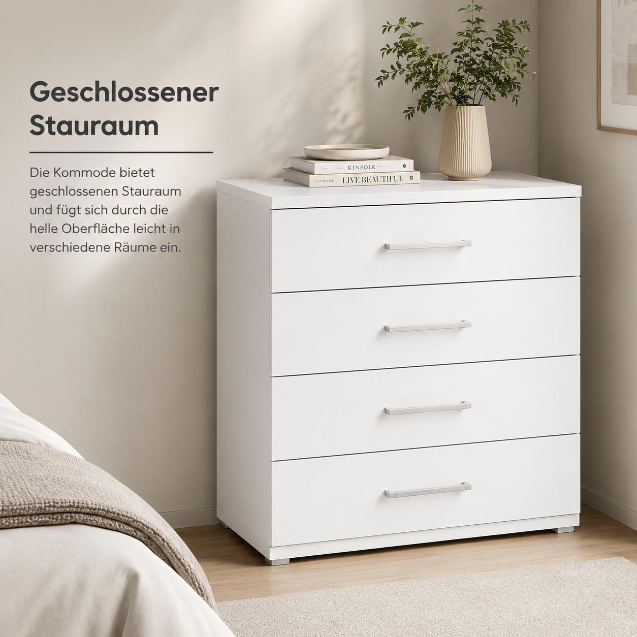 Kommode Weiß 80 cm mit vier Schubladen