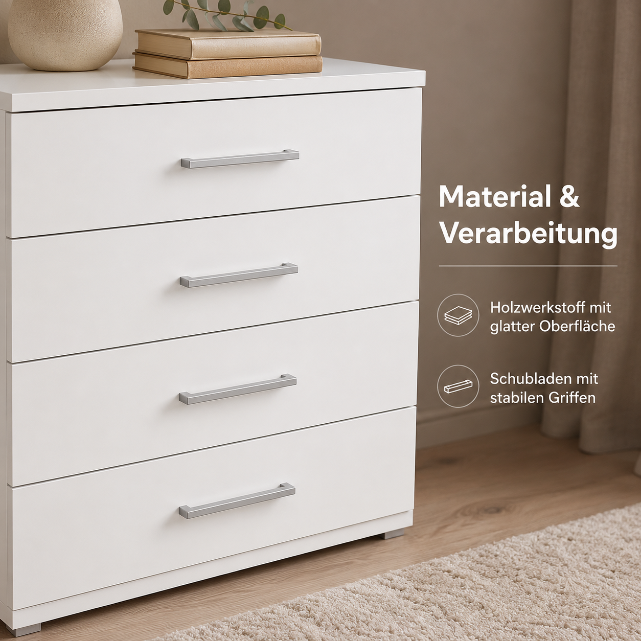 Kommode Weiß 80 cm mit vier Schubladen