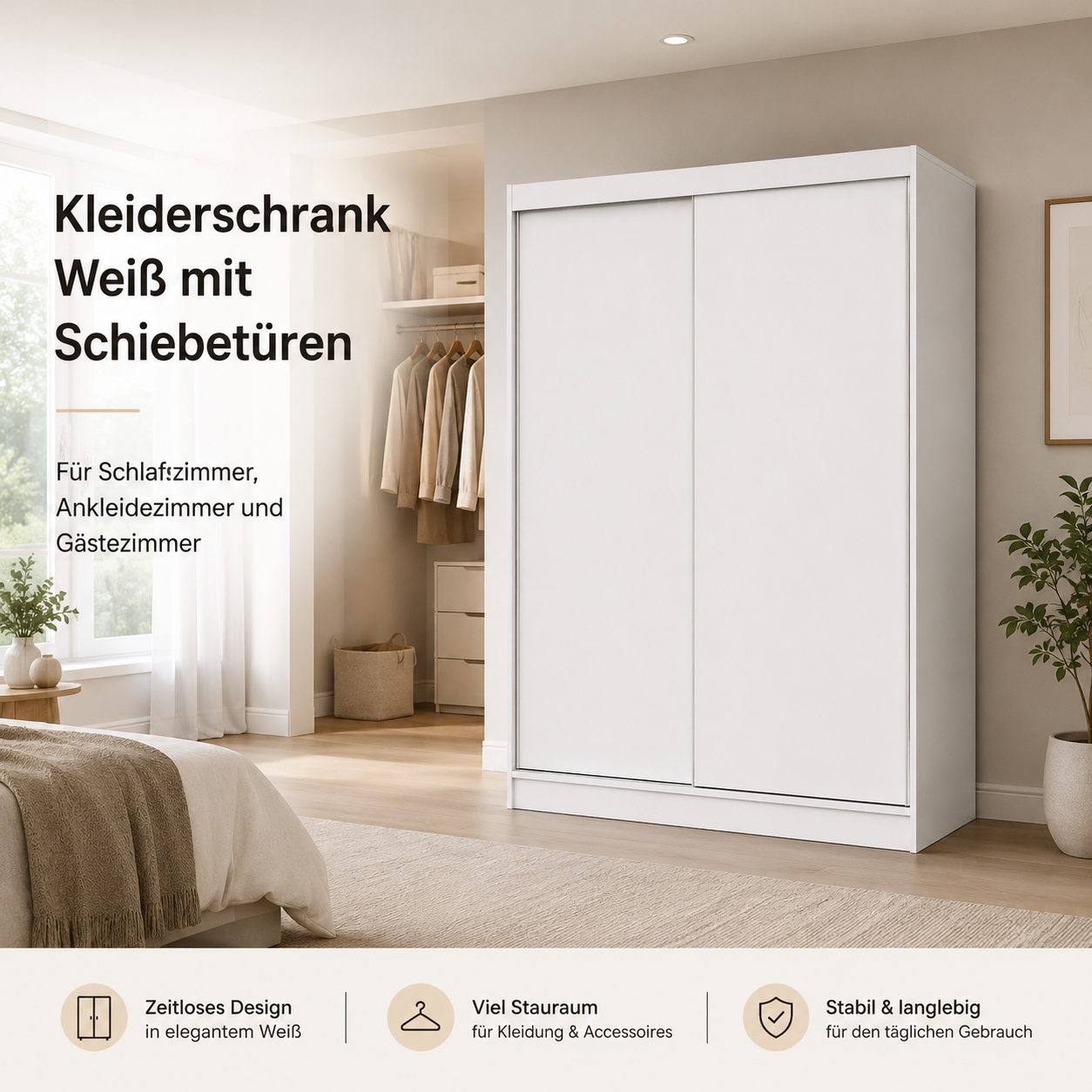 Kleiderschrank Weiß mit Schiebetüren