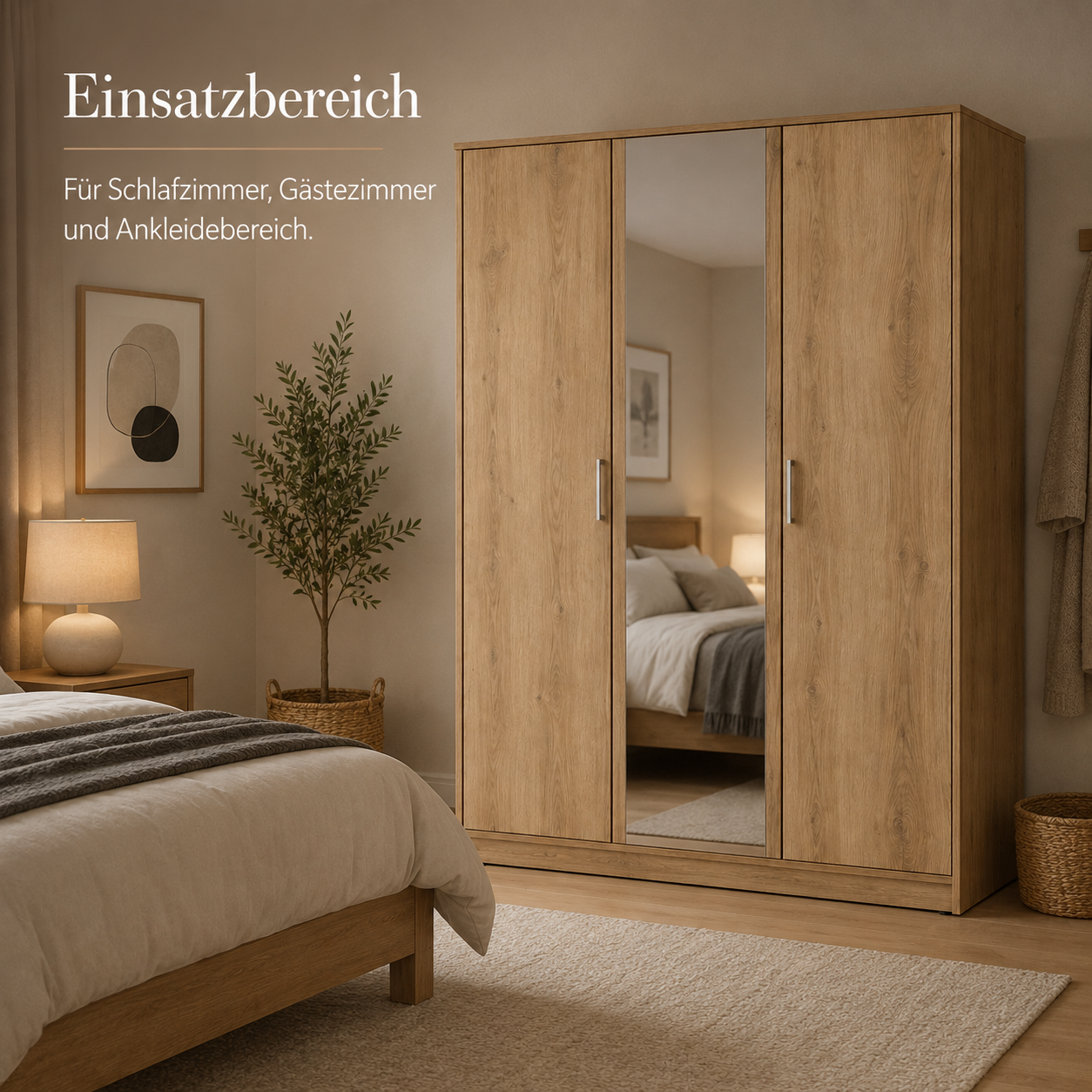 Kleiderschrank Eiche Optik 150 cm mit Spiegel
