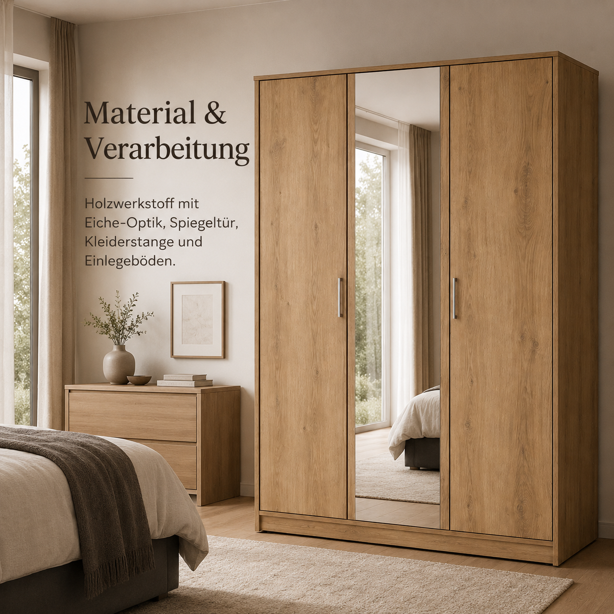 Kleiderschrank Eiche Optik 150 cm mit Spiegel