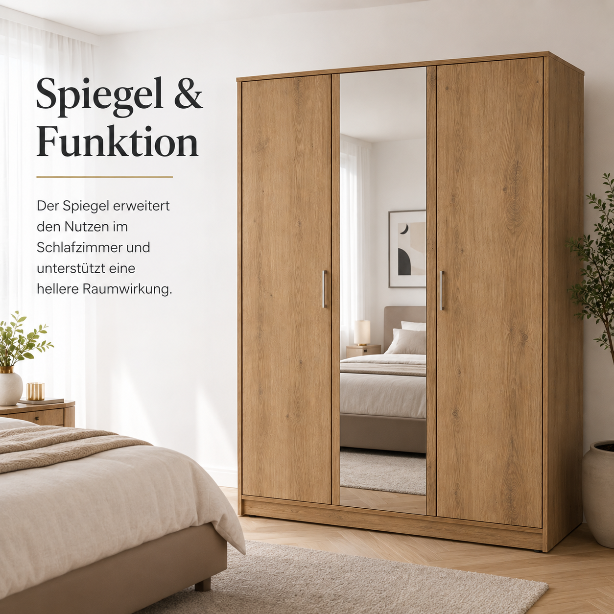 Kleiderschrank Eiche Optik 150 cm mit Spiegel