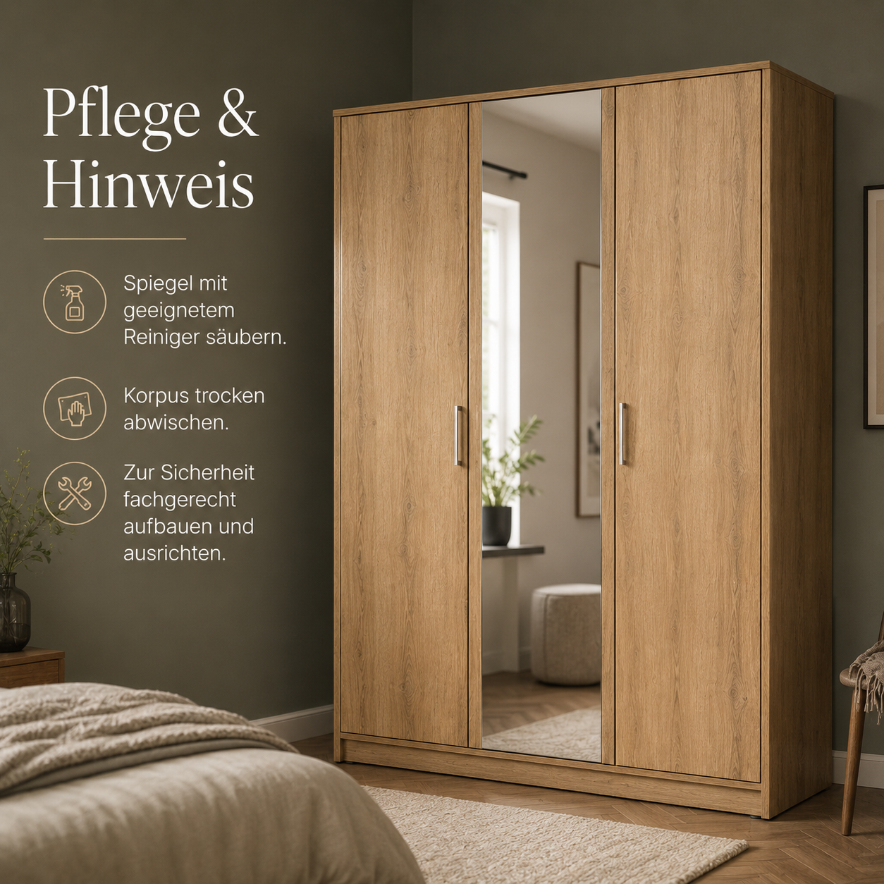 Kleiderschrank Eiche Optik 150 cm mit Spiegel