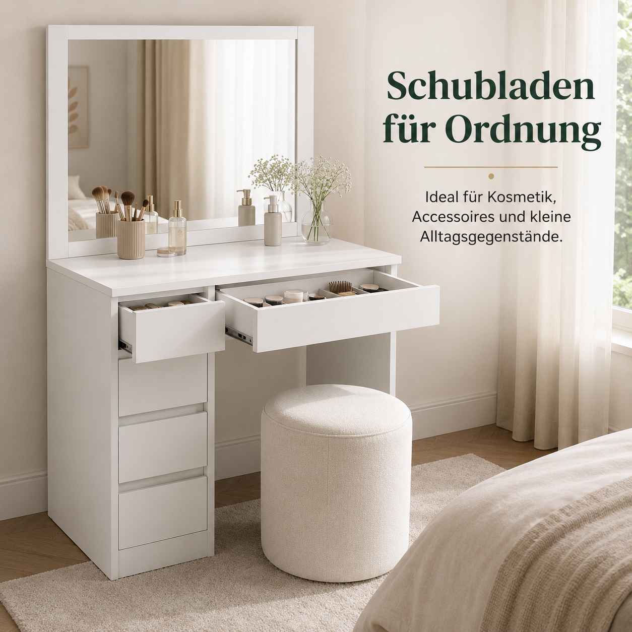 Schminktisch Weiß 100 cm mit Spiegel und Schubladen