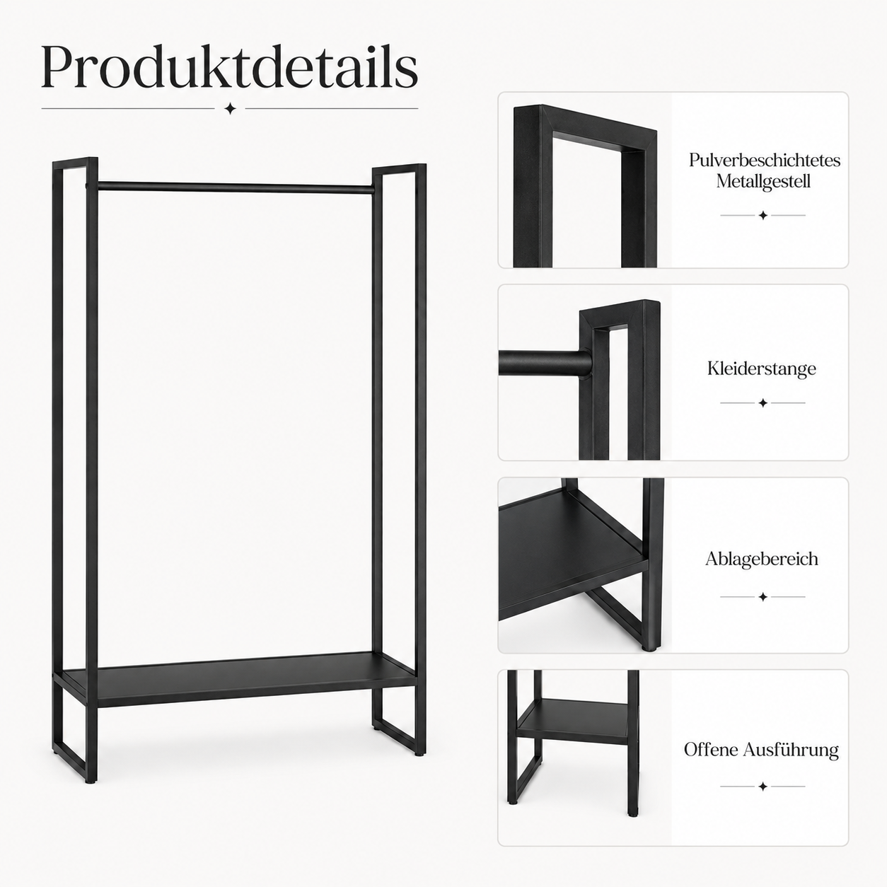Kleiderständer Schwarz Metall 160 cm