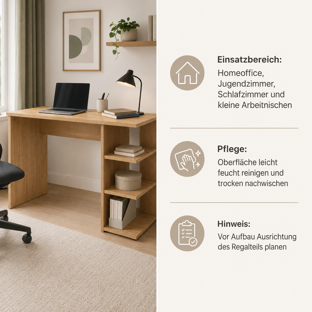 Schreibtisch Eiche Optik 120 cm mit Regal