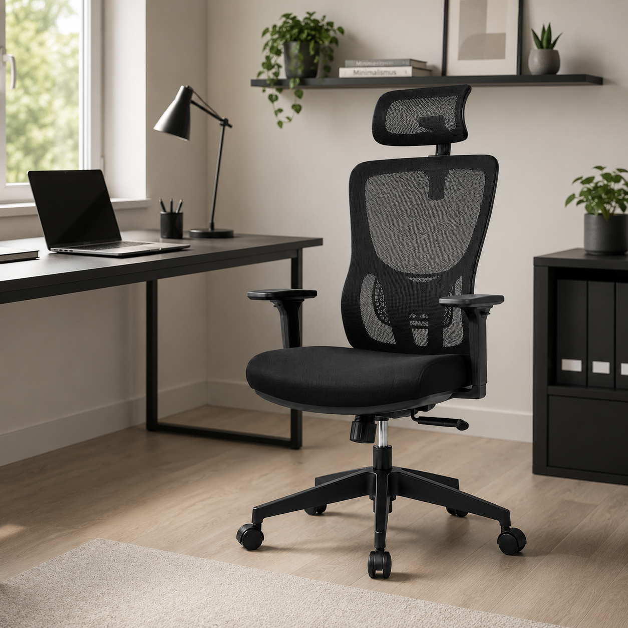 Ergonomischer Bürostuhl Schwarz mit Kopfstütze