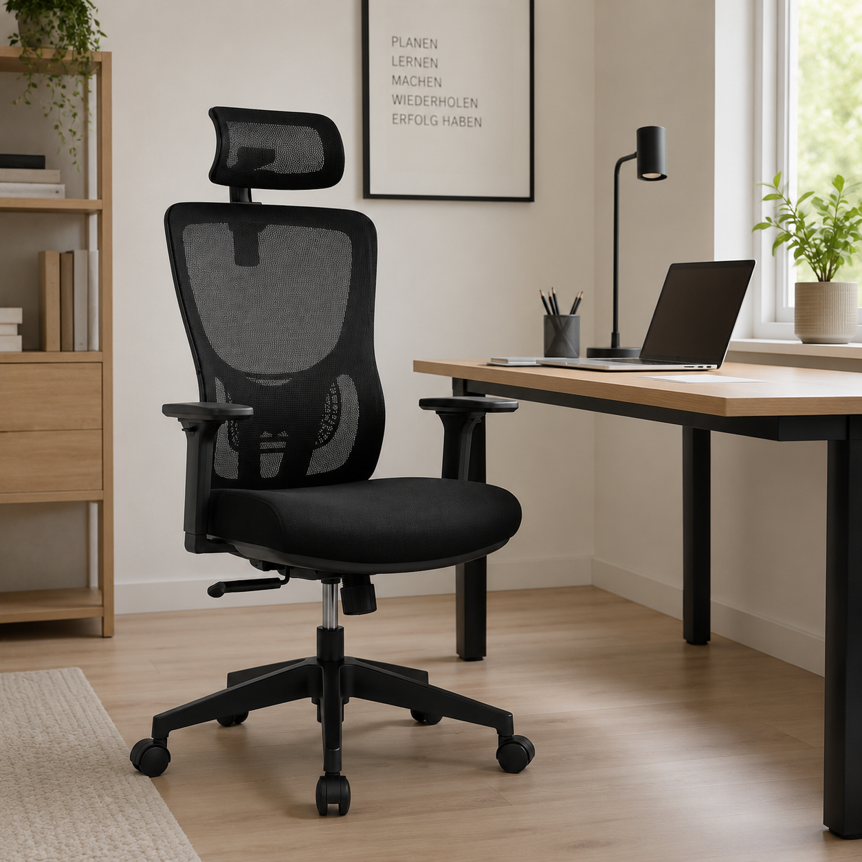 Ergonomischer Bürostuhl Schwarz mit Kopfstütze