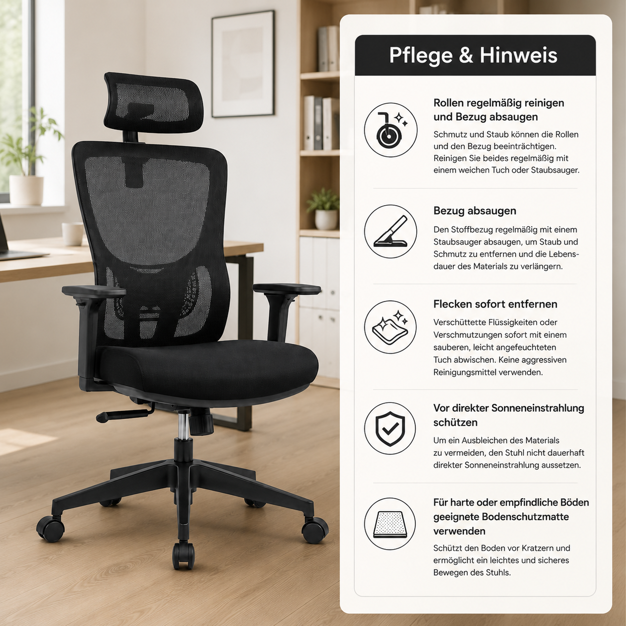 Ergonomischer Bürostuhl Schwarz mit Kopfstütze