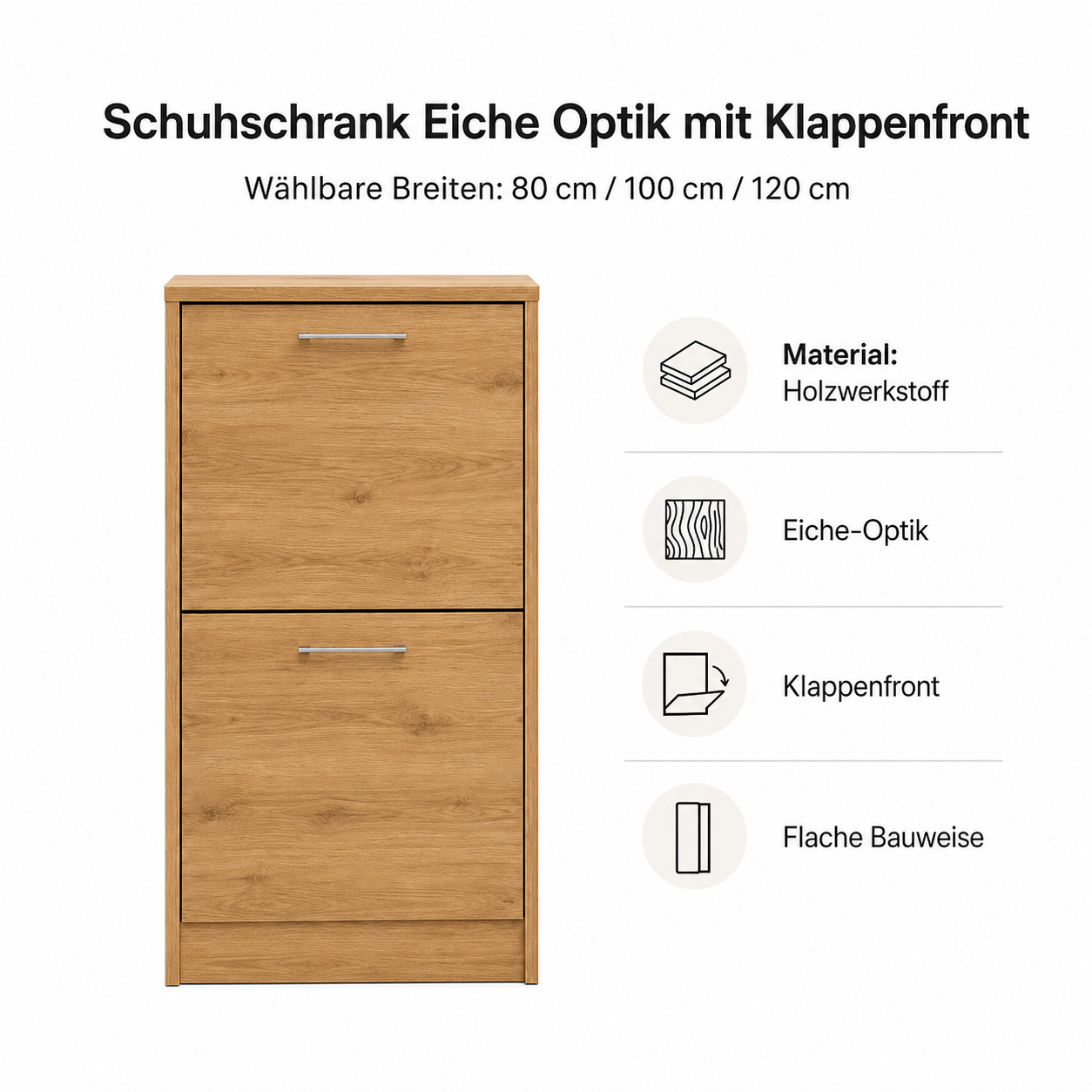 Schuhschrank Eiche Optik mit Klappenfront