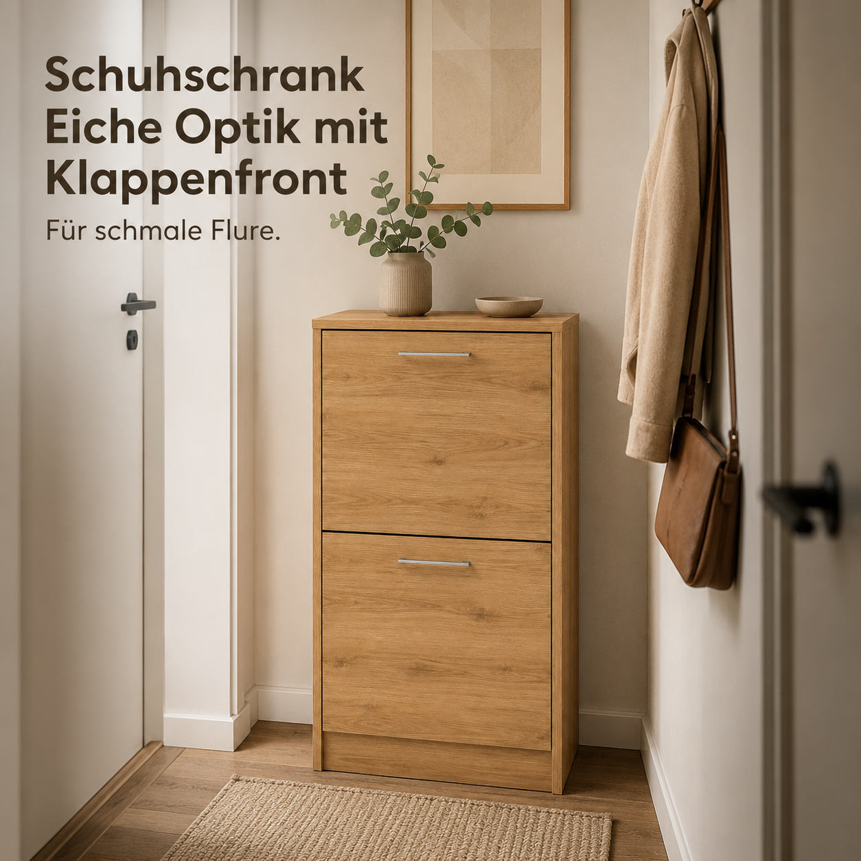 Schuhschrank Eiche Optik mit Klappenfront