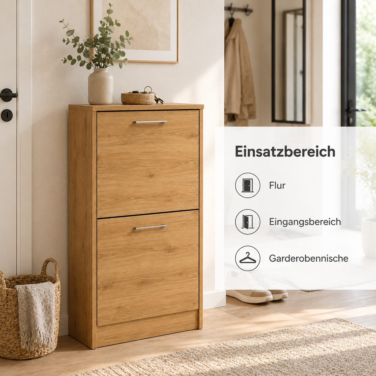 Schuhschrank Eiche Optik mit Klappenfront