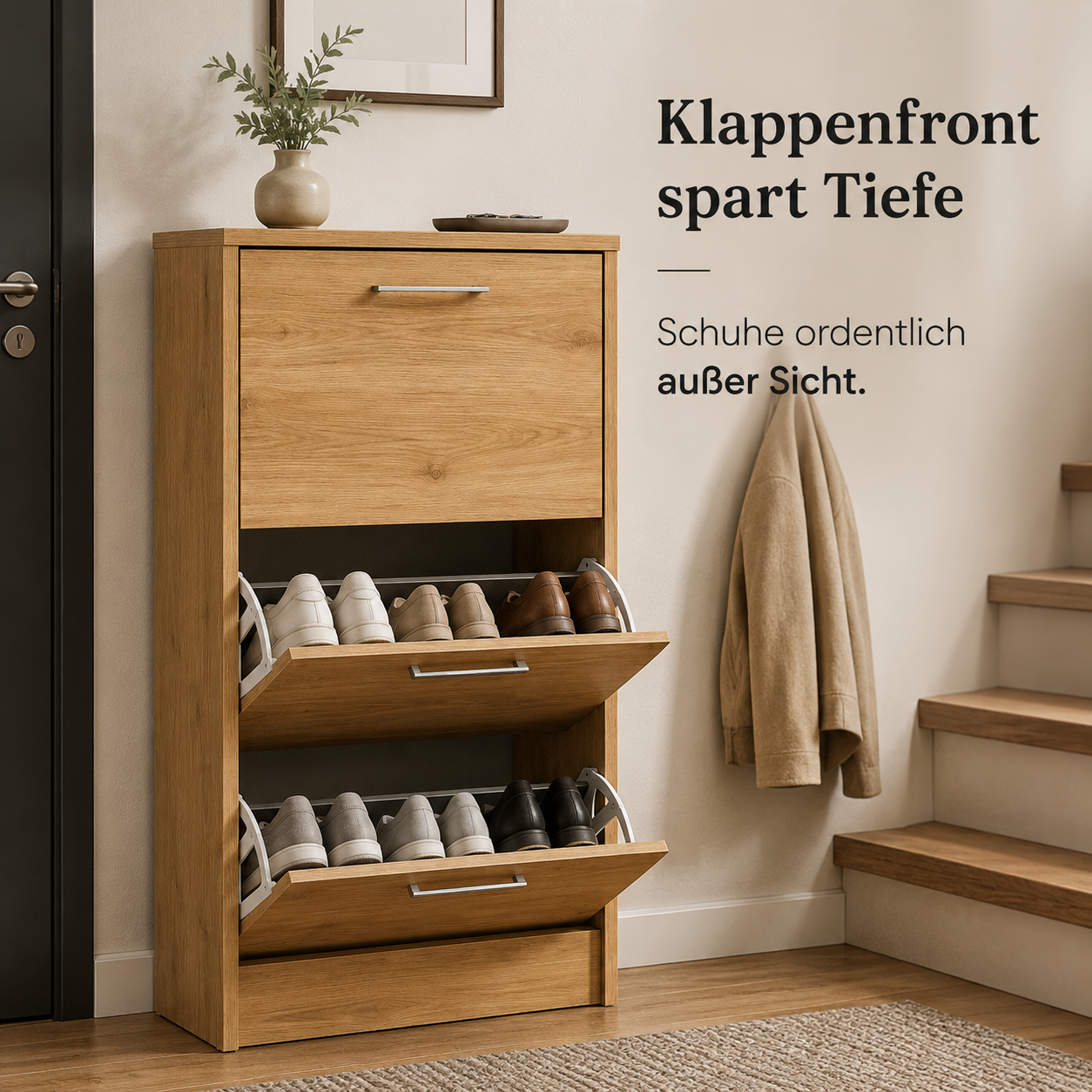 Schuhschrank Eiche Optik mit Klappenfront