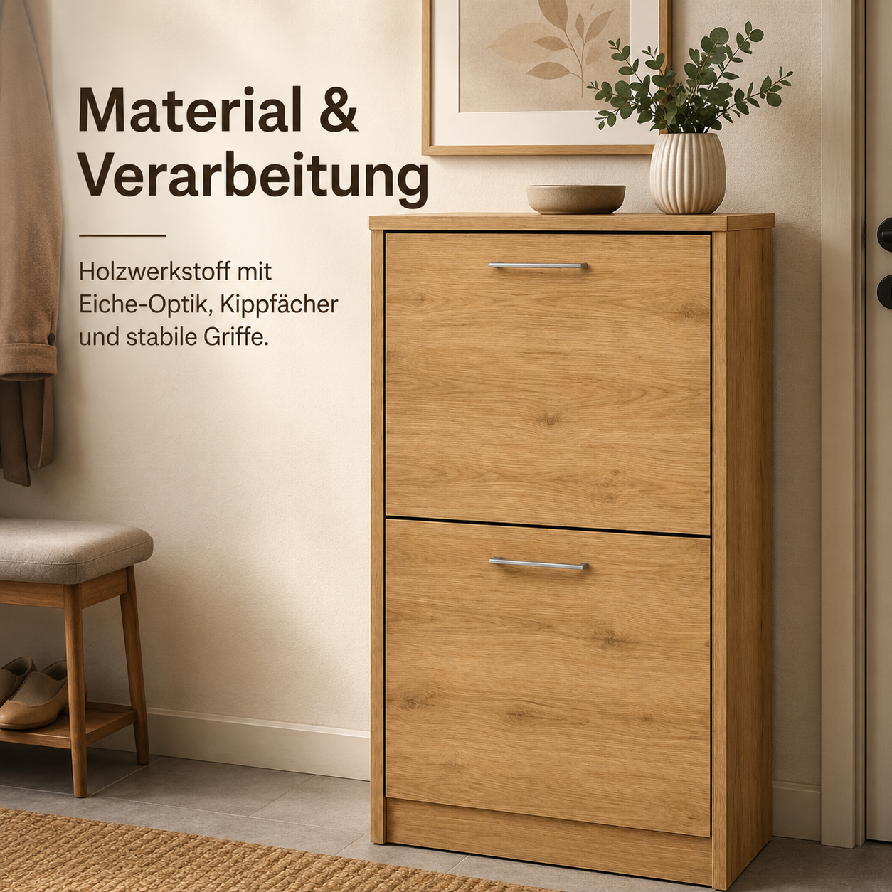 Schuhschrank Eiche Optik mit Klappenfront