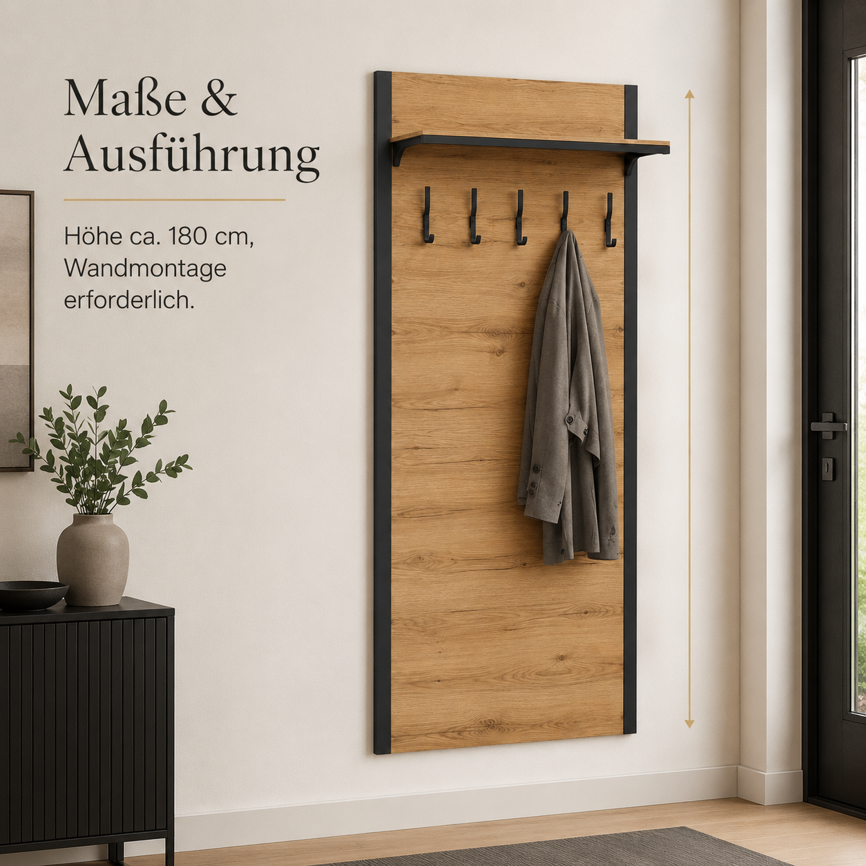 Garderobenpaneel Schwarz Eiche Optik 180 cm
