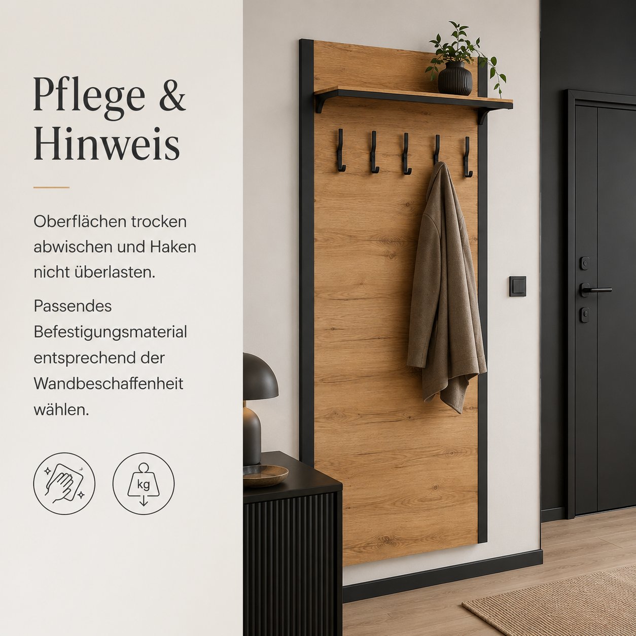 Garderobenpaneel Schwarz Eiche Optik 180 cm