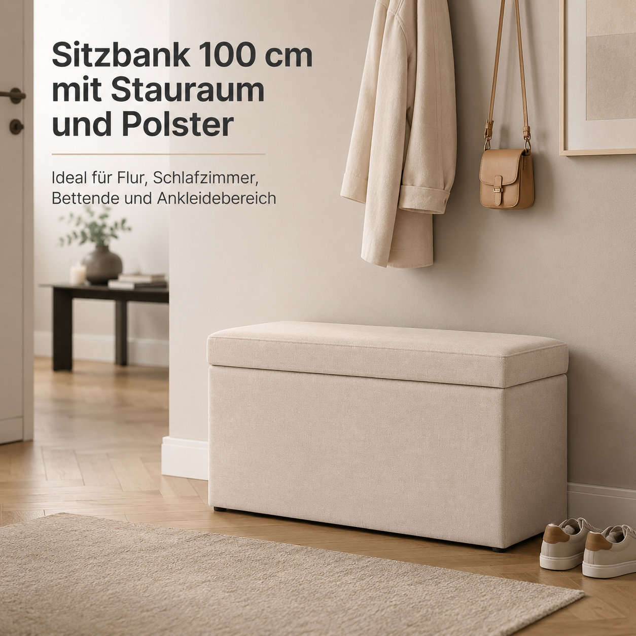Sitzbank 100 cm mit Stauraum und Polster