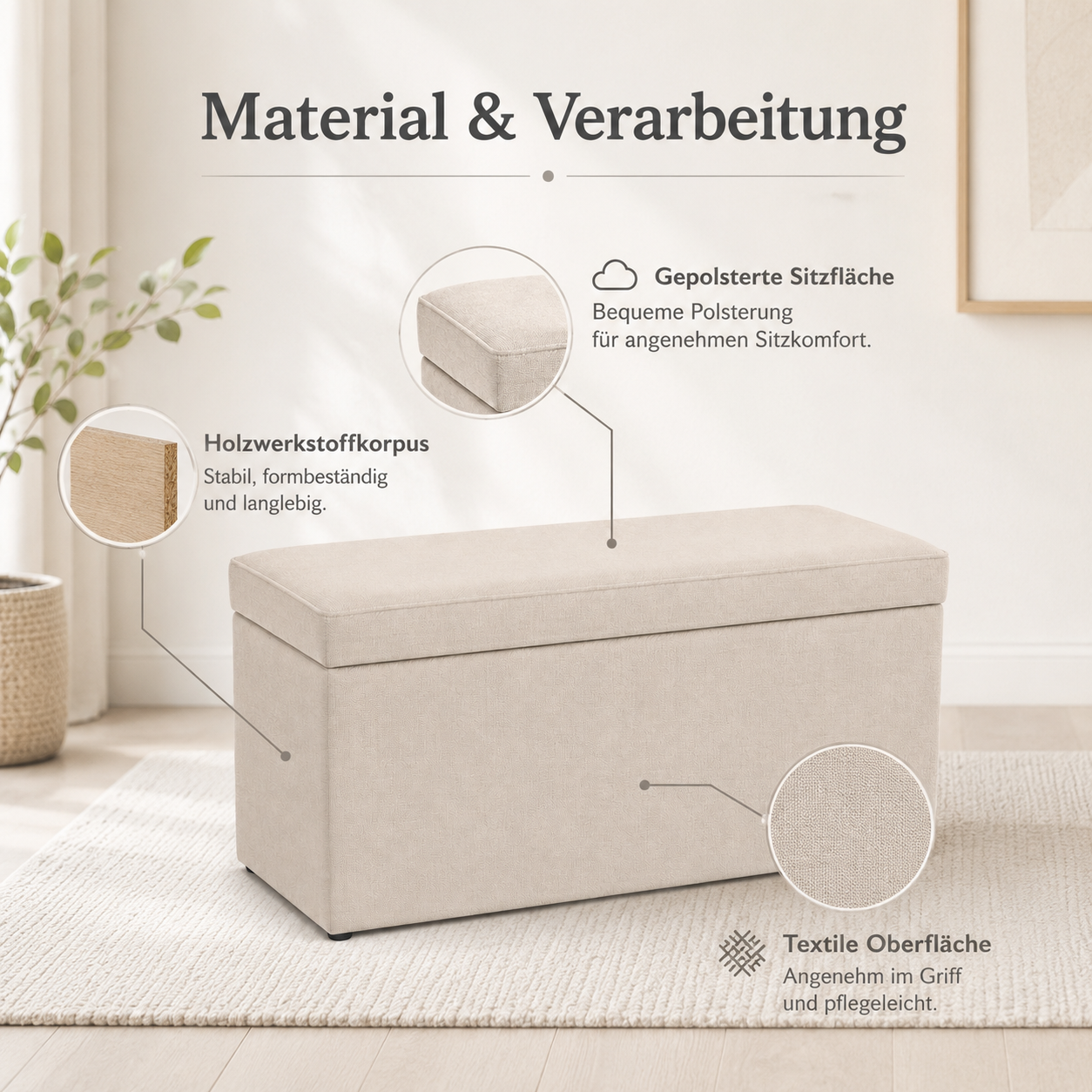 Sitzbank 100 cm mit Stauraum und Polster