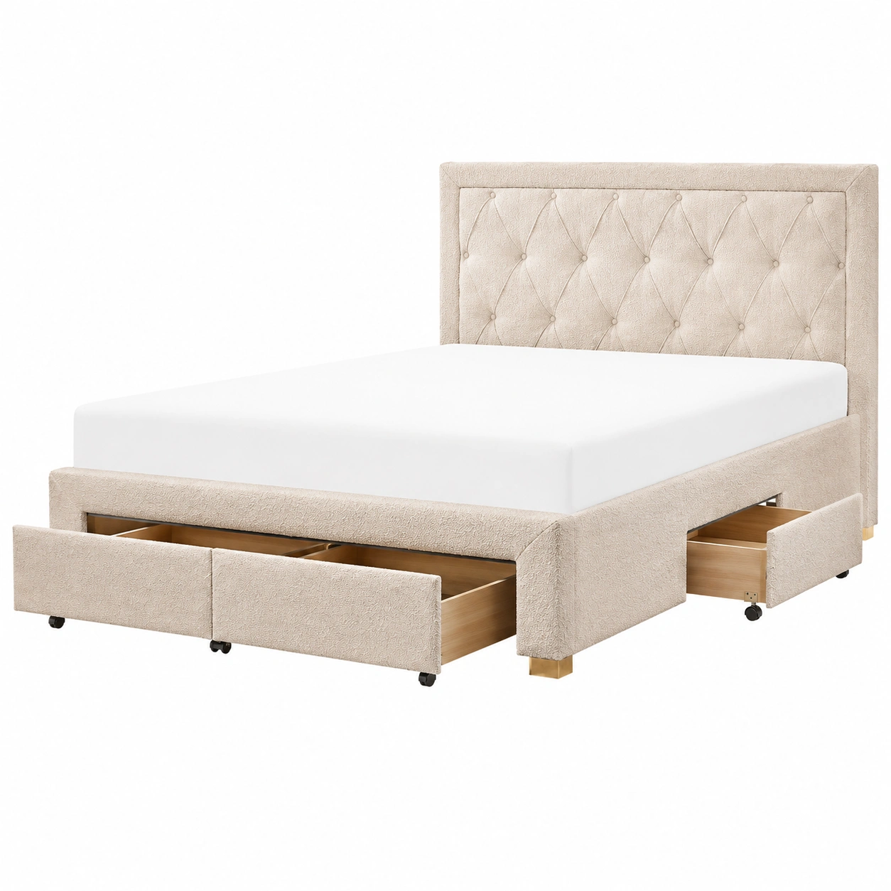 Cama tapizada matrimonial con cajones integrados y cabecero capitoneado moderno-loftelva